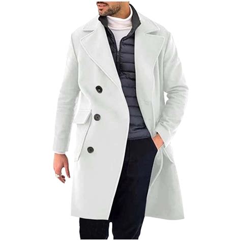 Leesechin Men Long Trench Coats Mens Peacoat Casual Button Solid Long ...