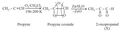 The number of carbonyl carbon in the product X is Propyne xrightarrow ...