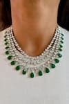 Buy Green Emerald Stone 3 Layered Teardrop Embellished Necklace Set by ...