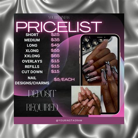 Nail Price List Flyer, Editable Pricing Design Template, Canva Template ...