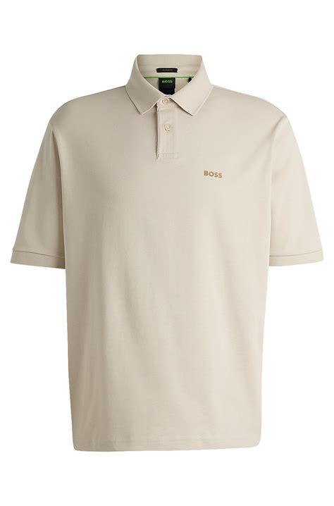 BOSS - Cotton-jersey polo shirt with printed artwork - Light Beige