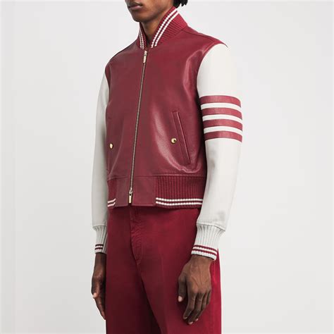 Bomber Alton Mason Burgundy and White Leather Jacket