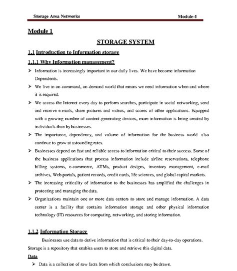 SAN module 1 Notes - Module 1 STORAGE SYSTEM 1 Introduction to ...
