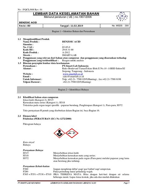 MSDS Benzoic Acid (Indo) | PDF