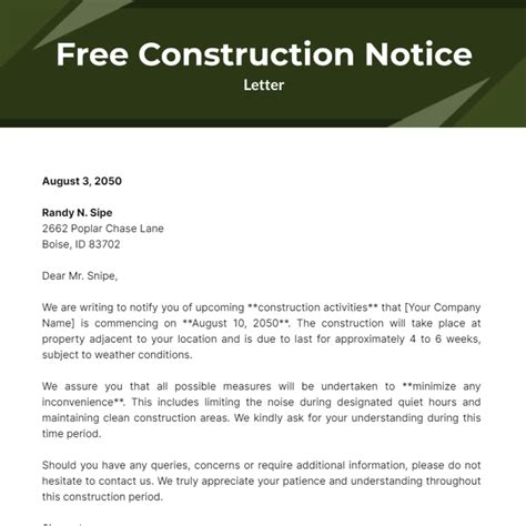Construction Notice Letter To Neighbors at Joshua Pike blog