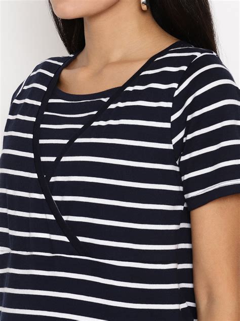 Short Sleeve Lift Up Maternity & Nursing Tee - Navy Blue