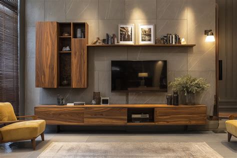 Contemporary TV Unit Design With Wall-Mounted Cabinets
