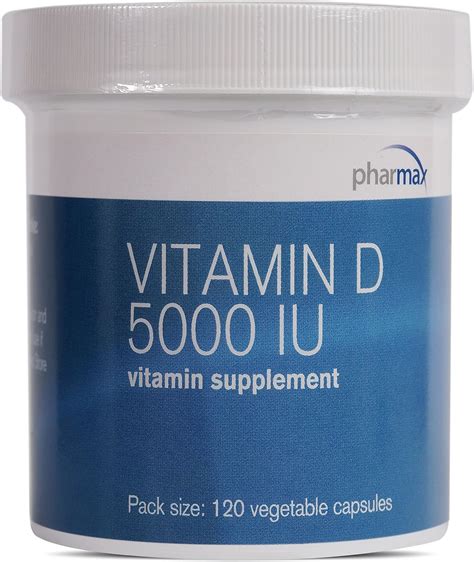 Pharmax Vitamin D 5000 IU | Supports Healthy Bones and Teeth, and Absorption of Minerals | 120 ...