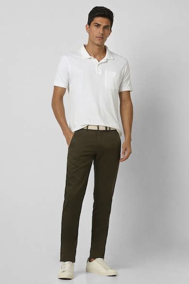 Buy Men Olive Solid Slim Fit Trousers Online - 39751170 | Van Heusen