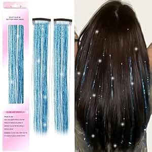 D-DIVINE 2pc Hair Tinsel Clip In Heat Resistant 24 Inch Tinsel Sparkly ...