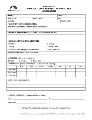 Fillable Online mennoplace Menno Hospital Auxiliary Membership ...