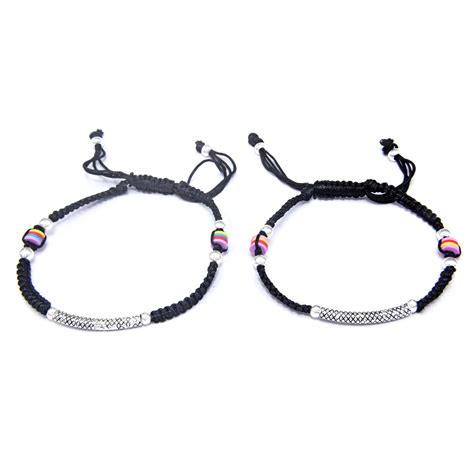 925 Sterling Silver Curve Design Black Thread Anklet (Pair) for Women ...