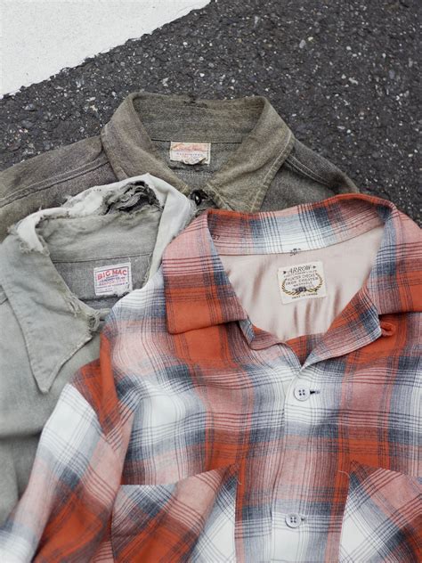 1960s vintage "Arrow" shadow check open collar shirts made in canada【CU ...