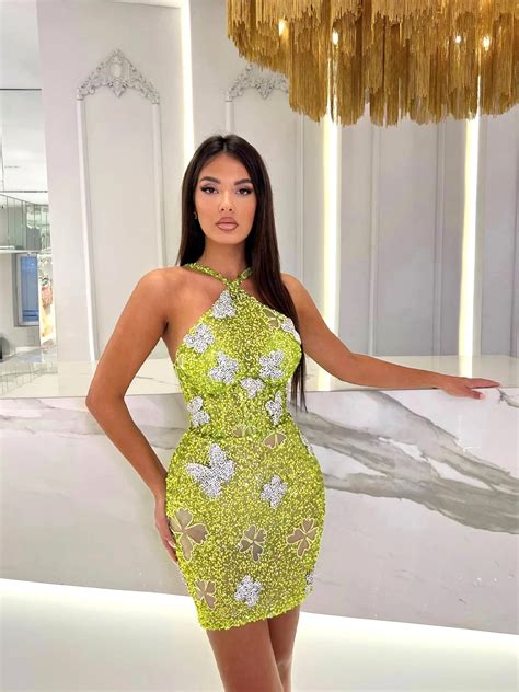 Halter Crystal Sequin Dress Green - Luxe Sequin Dresses and Luxe Party ...