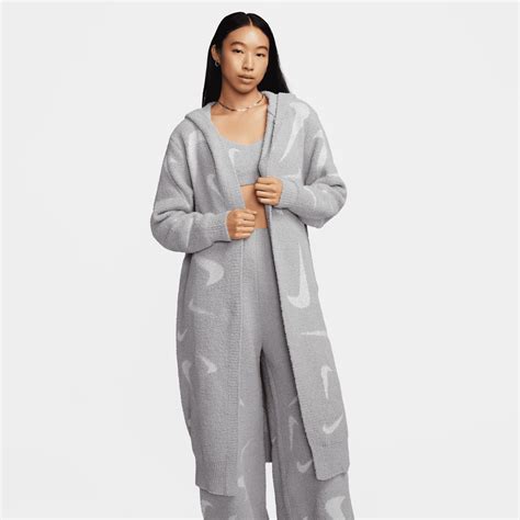 Nike Sportswear Phoenix Cozy Bouclé Loose Long Knit Cardigan in Gray | Lyst