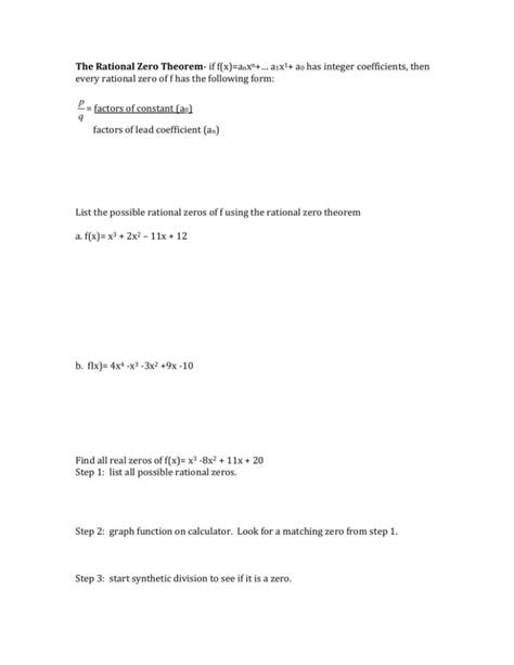 Image result for Rational Zero Theorem Worksheet