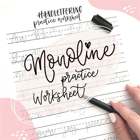 Buy Cursive Monoline Hand Lettering Style Practice Worksheet Online in ...