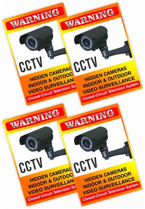 CVANU Warning Sign Sticker for CCTV Security Camera (Pack 4) CV-16 ...