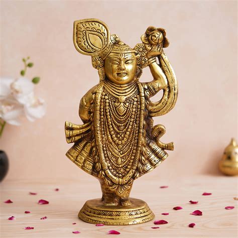 eCraftIndia Golden Brass Shreenath Ji Statue - Avatar of Shri Krishna