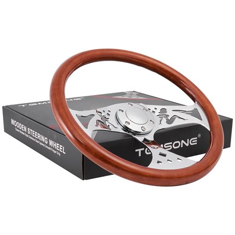 Buy TEMSONE 15" Inch Wood Steering Wheel Grain Billet Polished Spoke ...