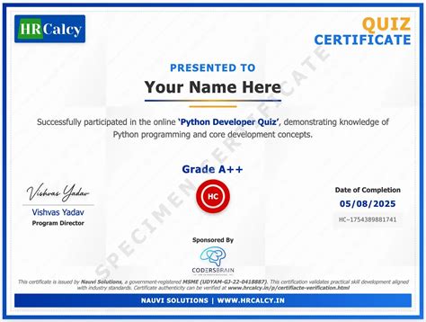 Python Developer Quiz with Instant Certificate