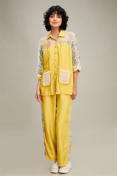 Yellow Zinnia Applique Co-Ord Set | Sougat Paul