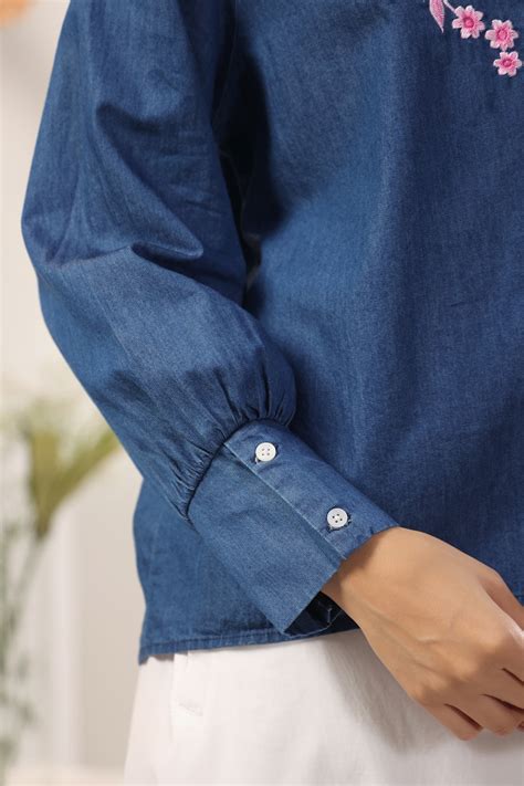 Sakura Floral Embroidery Denim Shirt – Mayori Conscious Clothing