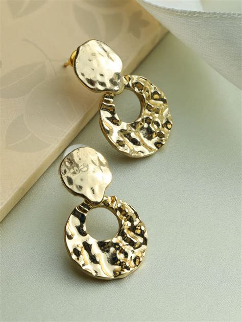 Prita Gold Plated Hammered Drop Earrings – Priyaasi