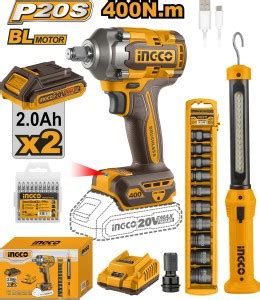 INGCO COSLI23048 1/2" Cordless 2 pcs combo kit impact wrench 400NM ...