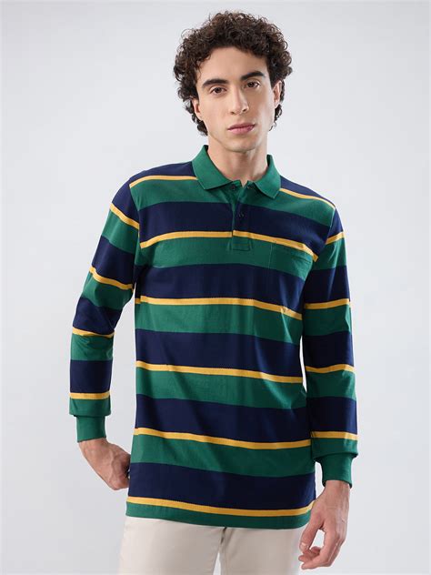 Colorplus Men Green Regular Fit Stripe Polo Neck Collar T-shirt – MyRaymond