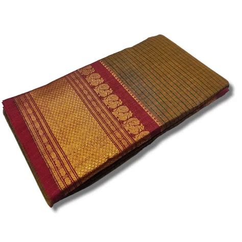 DEVIKA TEXTILES Brown Checks Narayanpet Cotton saree Woven Gold Jari In ...