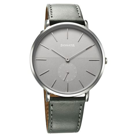 Buy Online Sonata Ascent Quartz Analog Grey Dial Leather Strap Watch ...
