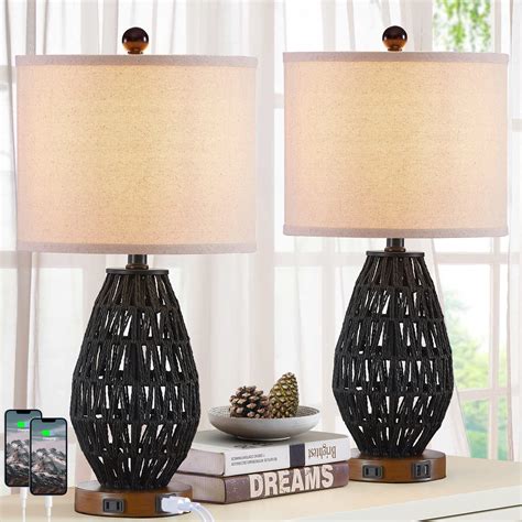 Buy CINSARY Touch Control Rattan Table Lamps, 3 Way Dimmable Bedside ...