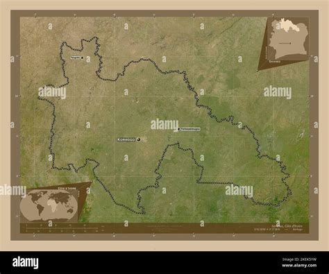 Savanes, district of Cote d'Ivoire. Low resolution satellite map ...