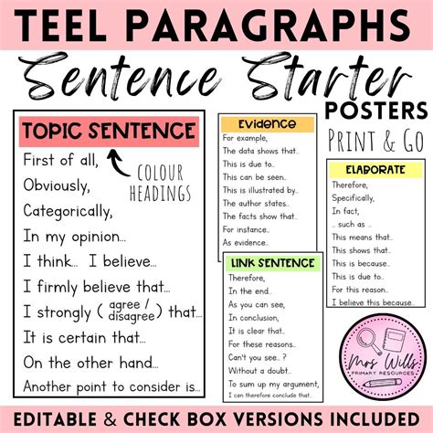 TEEL Paragraphs | Sentence Starters | Persuasive Writing | Editable ...
