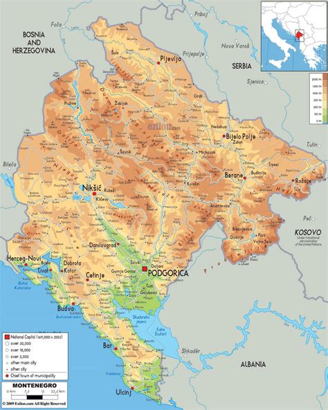 Large physical map of Montenegro with roads, cities and airports ...