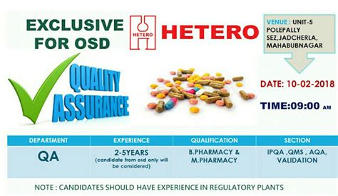 Walk in for QA( OSD) for Hetro on 10th Feb 2018