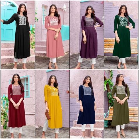 Nayra Cut Embroider Rayon Kurti Manufacturers and Suppliers from Surat