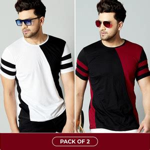 AUSK Colorblock Men Round Neck Maroon, White, Black T-Shirt - Buy AUSK ...