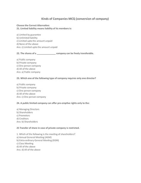 Sp9 - Secretarial Practice - Kinds of Companies MCQ (conversion of ...