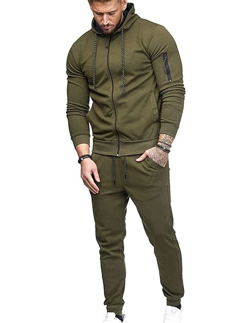 Men's Tracksuit Sweatsuit Full Zip Hoodie Jogging Suits Black Wine Army ...