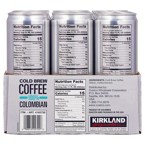 Kirkland Signature Cold Brew Colombian Coffee - 12 Cans, 11oz Each ...