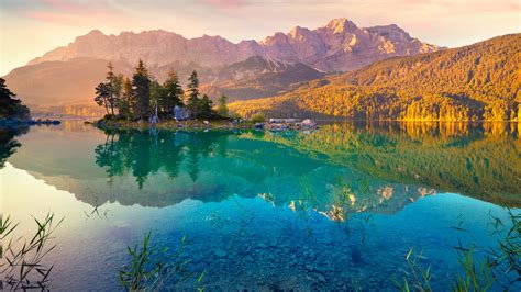 Summer sunrise on the Eibsee lake in German Alps, Germany | Windows ...