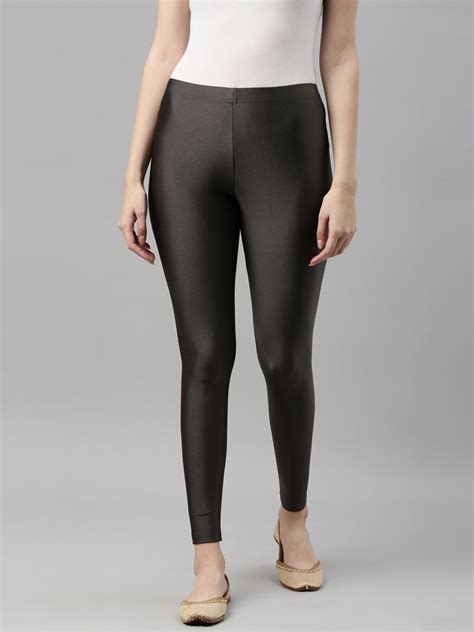 Silver Grey Nylon Stretch Shimmer Leggings – Go Colors India