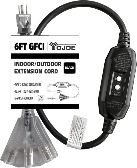 Amazon.com: YOJOE 6 Foot GFCI Black Extension Cord,Lighted Outdoor 12/3 ...