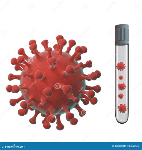 Red SARS Virus Cell with Glass Medical Vial with Small Viruses Stock Illustration - Illustration ...