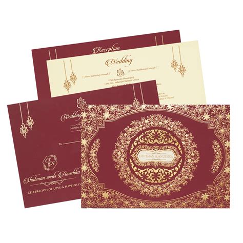 White Padded Wedding Invitation Card with Raised Gold Embossed Design ...
