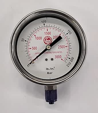 Japsin 6"(150 MM) Dial Pressure Gauge 0-3000 PSI (0-210 Kg/Cm2), Bottom ...