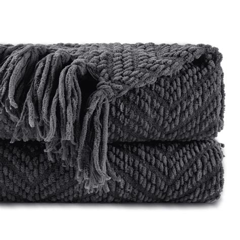 Battilo Ultra Plush Dark Grey Throw Blanket, Polyester Knit, Cozy Warm ...