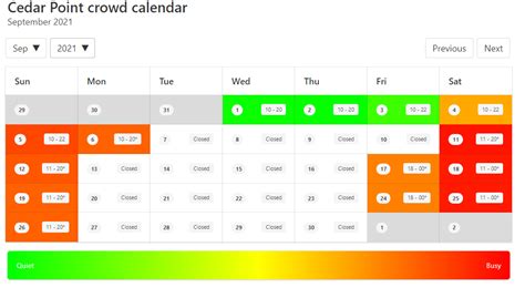 Cedar Point Crowd Calendar - Printable Calendars AT A GLANCE